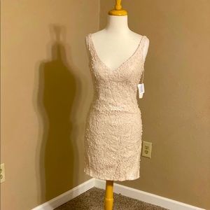 NWT Aidan By Aidan Mattox Ivory Sequin Beaded Short Dress V-Neck Size 0